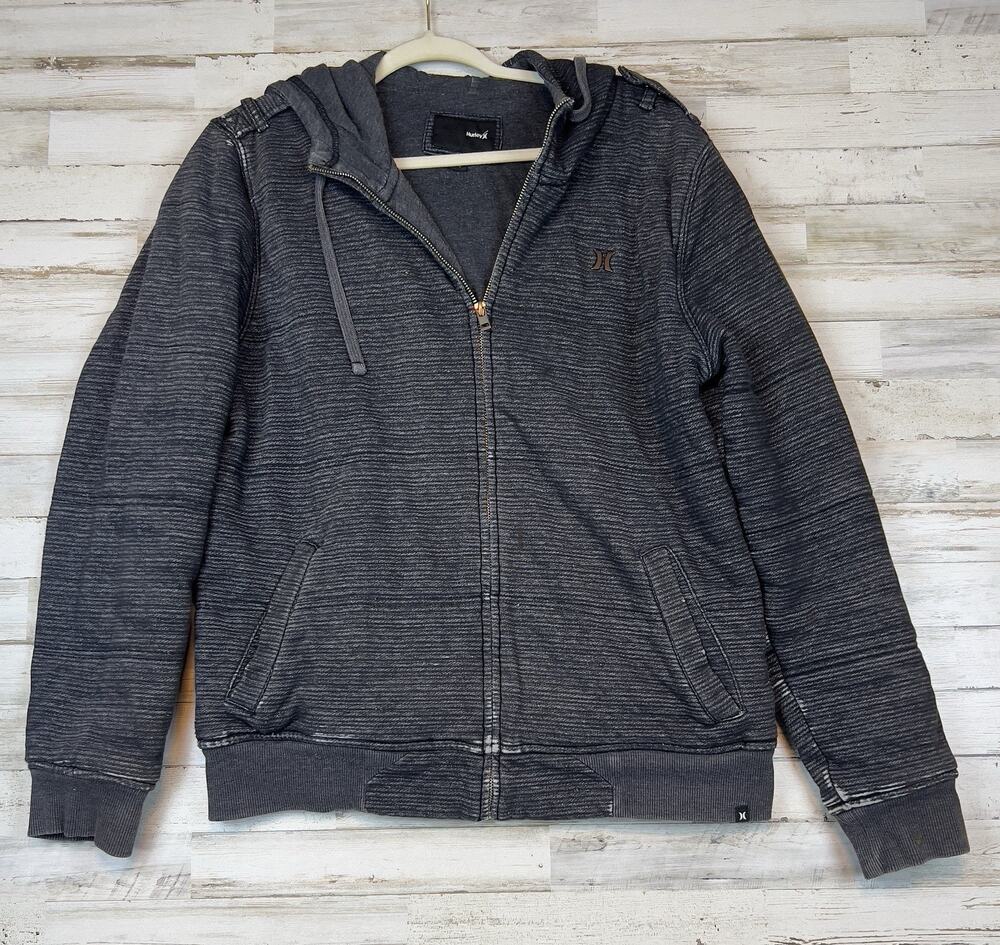 Hurley Mens M Full Zip Hoodie Gray Heather Surf Skate Logo Sweatshirt Grunge